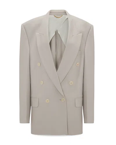 Victoria Beckham Light Grey Double-breasted Blazer With Notched Lapels In Gray