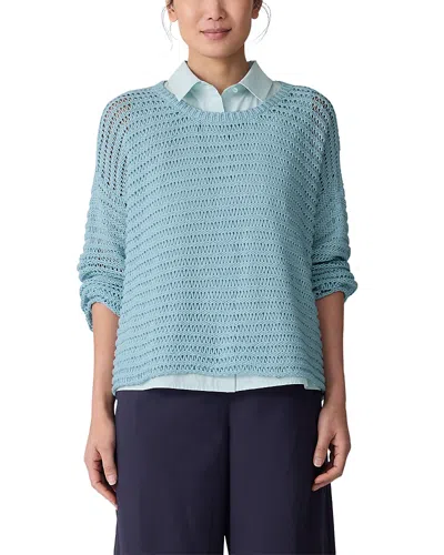 Eileen Fisher Crewneck Cord Yarn Pullover Sweater In Blue