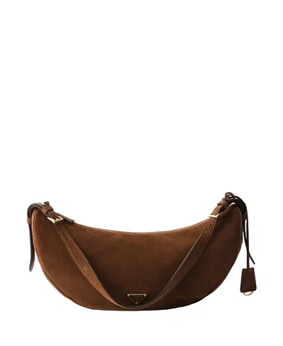 Prada Brown Suede Large Demi-lune Shoulder Bag