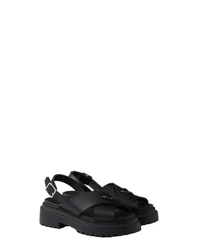 Prada Leather Crossover Platform Sandals 55