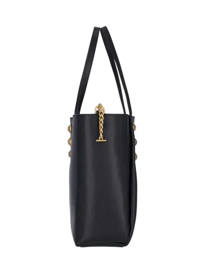 Balmain 'embleme' Black Tote Bag With Embossed Logo Lettering On The Front And Jewel Buttons On The Front