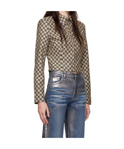 Misbhv Jacquard Canvas Monogram Cropped Jacket In Gold