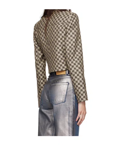 Misbhv Jacquard Canvas Monogram Cropped Jacket In Gold