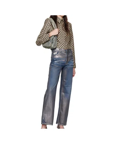 Misbhv Jacquard Canvas Monogram Cropped Jacket In Gold