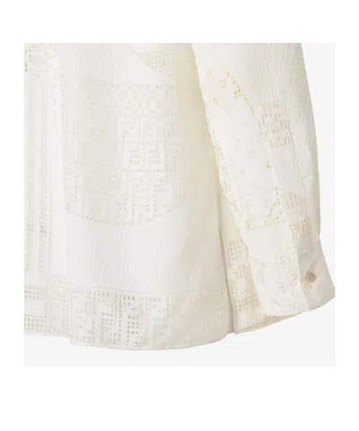 Fendi White Viscose And Silk Burnout Shirt In White