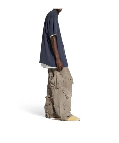Balenciaga Men Graphite Cotton Oversize T-shirt In Blue