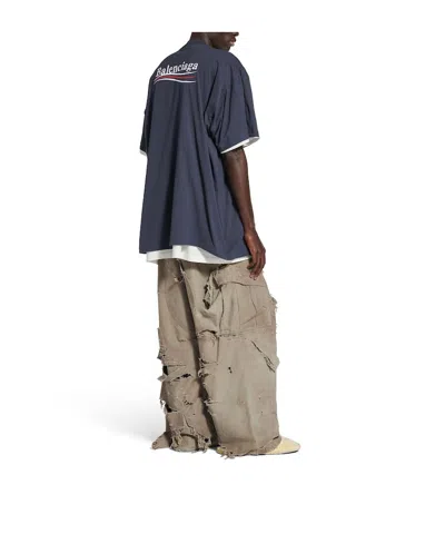 Balenciaga Men Graphite Cotton Oversize T-shirt In Blue