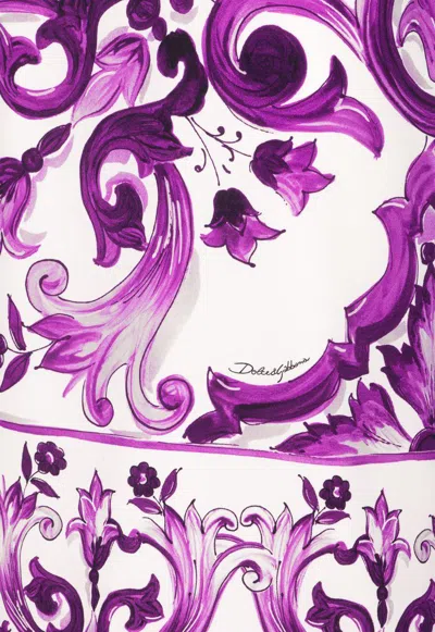 Dolce & Gabbana Violet Crewneck Dress With Rear Zip Closure And All-over Floral Print In Silk Stretch Woman In Purple