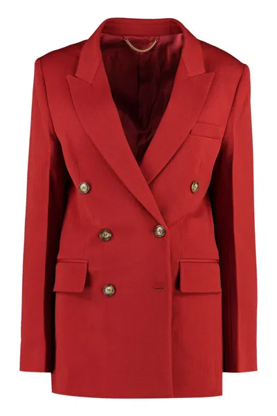 Victoria Beckham Double-breasted Wool Blazer With Structured Shoulders In Red
