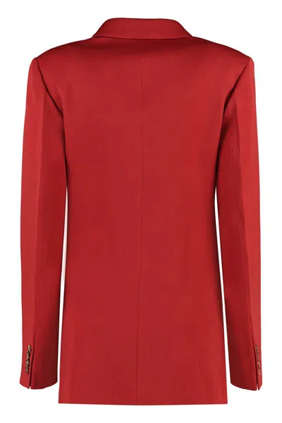 Victoria Beckham Double-breasted Wool Blazer With Structured Shoulders In Red