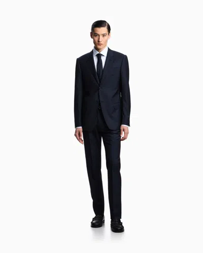 Emporio Armani Single-breasted Suit In Micro-design High-twist Virgin Wool In Blue