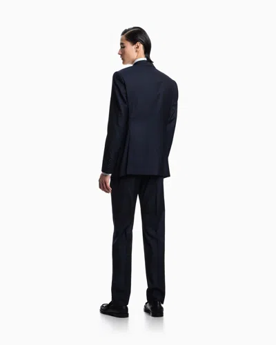 Emporio Armani Single-breasted Suit In Micro-design High-twist Virgin Wool In Blue