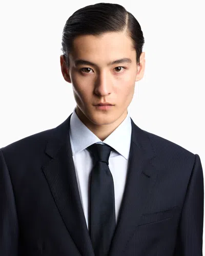 Emporio Armani Single-breasted Suit In Micro-design High-twist Virgin Wool In Blue