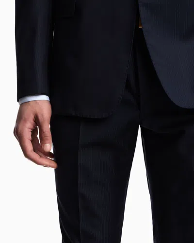 Emporio Armani Single-breasted Suit In Micro-design High-twist Virgin Wool In Blue