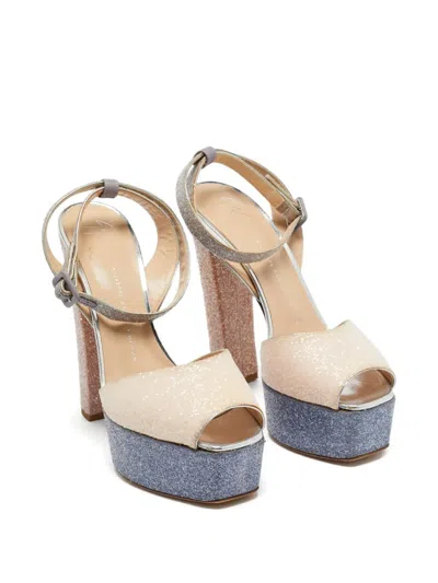 Pre-owned Giuseppe Zanotti Vintage Glitter Platform Sandals In Neutral