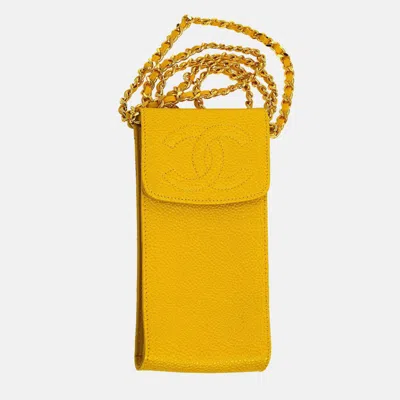 Pre-owned Chanel Yellow Calfskin Timeless Shoulder Bag Pochette Phone Case