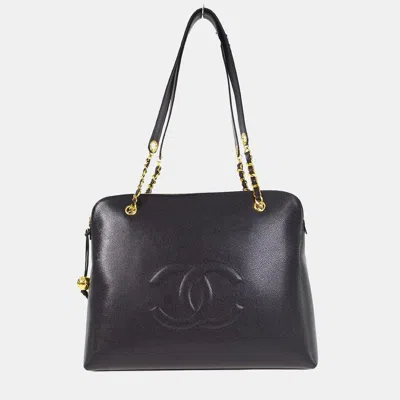 Pre-owned Chanel Black Calfskin Chain Shoulder Tote Bag