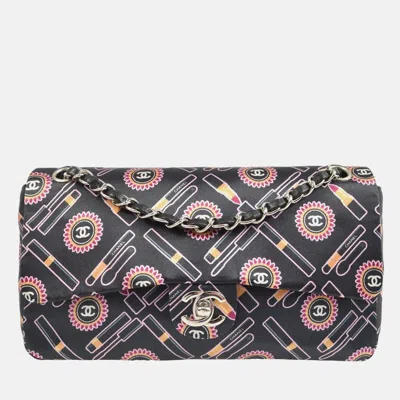 Pre-owned Chanel Black Satin Lipstick Classic Single Flap Shoulder Bag