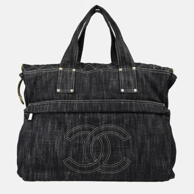 Pre-owned Chanel Navy Sparkling Denim Tote Handbag