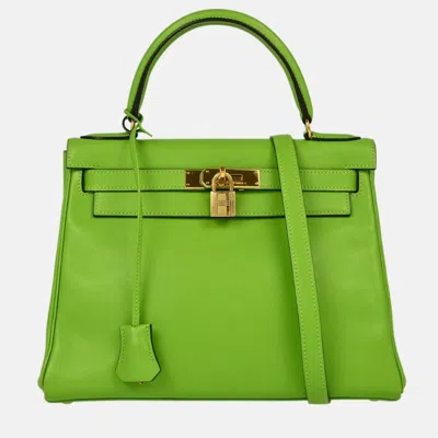 Pre-owned Hermes Apple Green Gulliver Kelly 28 Retourne 2way Handbag
