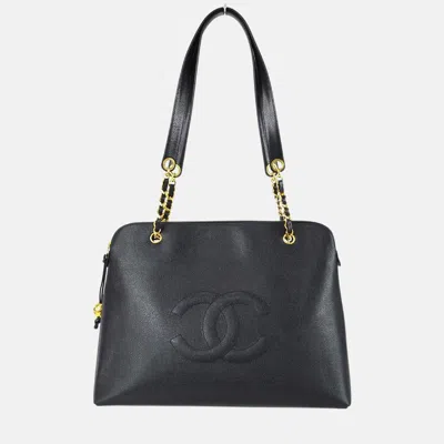 Pre-owned Chanel Black Calfskin Chain Shoulder Tote Bag
