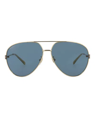 Pre-owned Gucci Women's  Aviatorframe Metal Sunglasses/30013904003) In Gold/blue (gg1280s In Multi