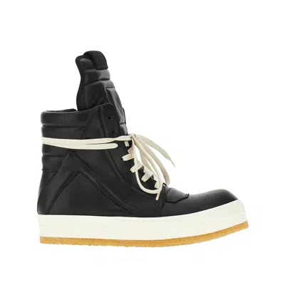 Rick Owens Creep Geobasket Leather Sneakers In Black