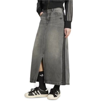 Adidas Originals Adicolor 3-stripes Denim Maxi Skirt In Gray