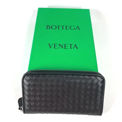 Pre-owned Bottega Veneta Intrecciato Black Leather Long Wallet (bi-fold) ()