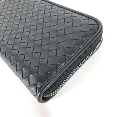 Pre-owned Bottega Veneta Intrecciato Black Leather Long Wallet (bi-fold) ()