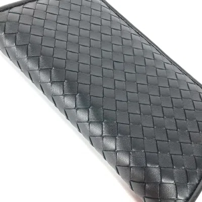 Pre-owned Bottega Veneta Intrecciato Black Leather Long Wallet (bi-fold) ()