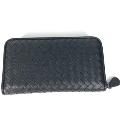 Pre-owned Bottega Veneta Intrecciato Black Leather Long Wallet (bi-fold) ()