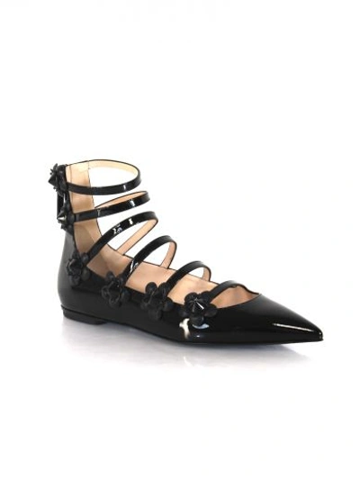 Shop Fendi Black Flower Detail Ballet Shoes