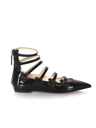 Shop Fendi Black Flower Detail Ballet Shoes