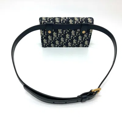 Pre-owned Dior Christian  Navy Leather Canvas Fanny Pack Sling Bag ()