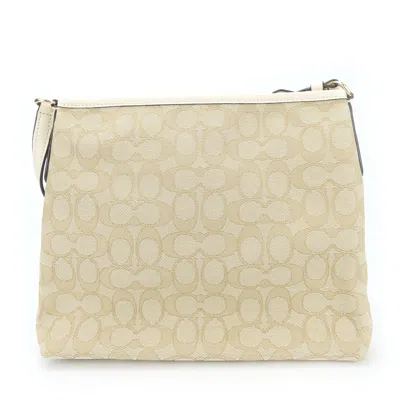 Pre-owned Coach Beige Ivory Canvas Leather Shoulder Bag ()
