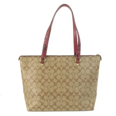 Pre-owned Coach Signature Brown Signature Line Tote Bag ()