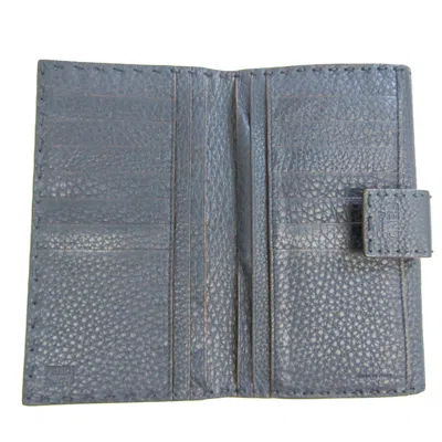 Pre-owned Fendi Selleria Navy Leather Long Wallet (tri-fold) ()