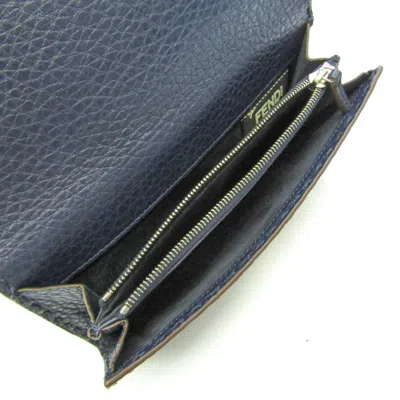 Pre-owned Fendi Selleria Navy Leather Long Wallet (tri-fold) ()