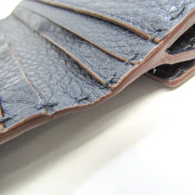 Pre-owned Fendi Selleria Navy Leather Long Wallet (tri-fold) ()