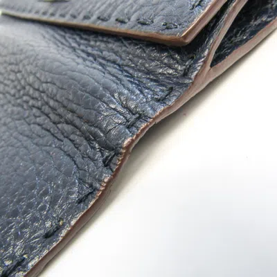 Pre-owned Fendi Selleria Navy Leather Long Wallet (tri-fold) ()