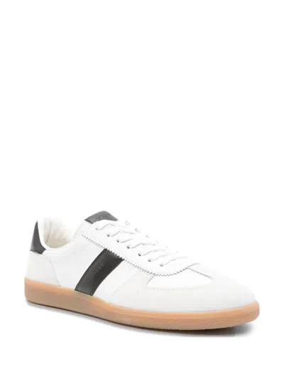 Tom Ford Archer White Low Top Sneakers With Logo Lettering On Tongue And Heel And Contrasting Heel In Leather