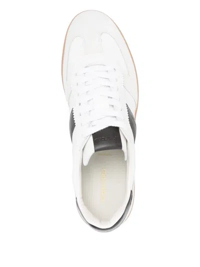 Tom Ford Archer White Low Top Sneakers With Logo Lettering On Tongue And Heel And Contrasting Heel In Leather