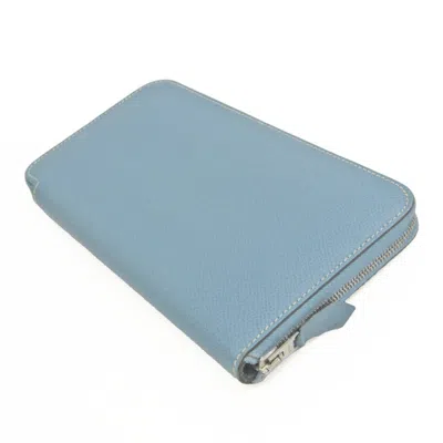 Pre-owned Hermes Azap Blue Epsom Leather Long Wallet (bi-fold) ()