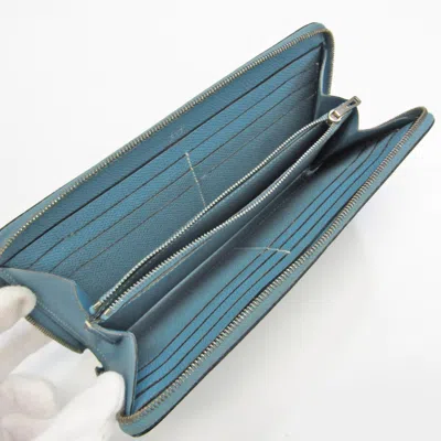 Pre-owned Hermes Azap Blue Epsom Leather Long Wallet (bi-fold) ()