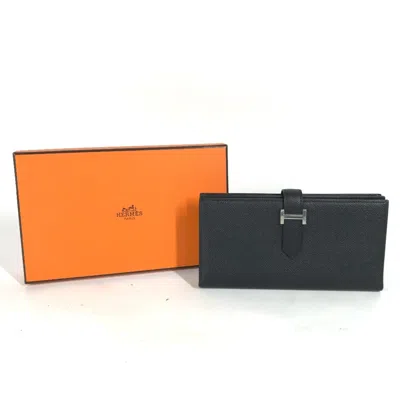Pre-owned Hermes Black Epsom Leather Long Wallet (bi-fold) ()