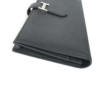 Pre-owned Hermes Black Epsom Leather Long Wallet (bi-fold) ()