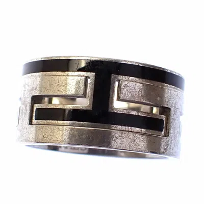 Pre-owned Hermes Black Silver Enamel Silver 925 Band Ring ()