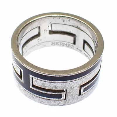 Pre-owned Hermes Black Silver Enamel Silver 925 Band Ring ()