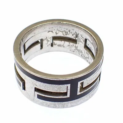 Pre-owned Hermes Black Silver Enamel Silver 925 Band Ring ()